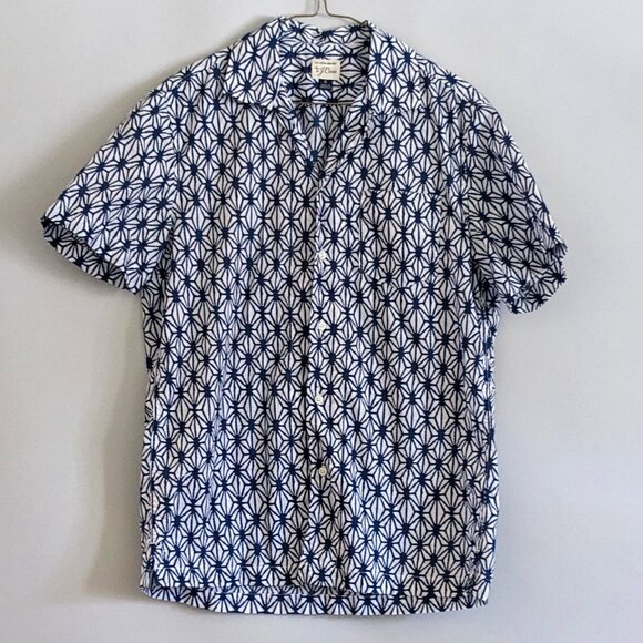 J. Crew Geometric Star Button Up Short Sleeve Camp Collar 1950s Style Shirt S - Picture 1 of 5